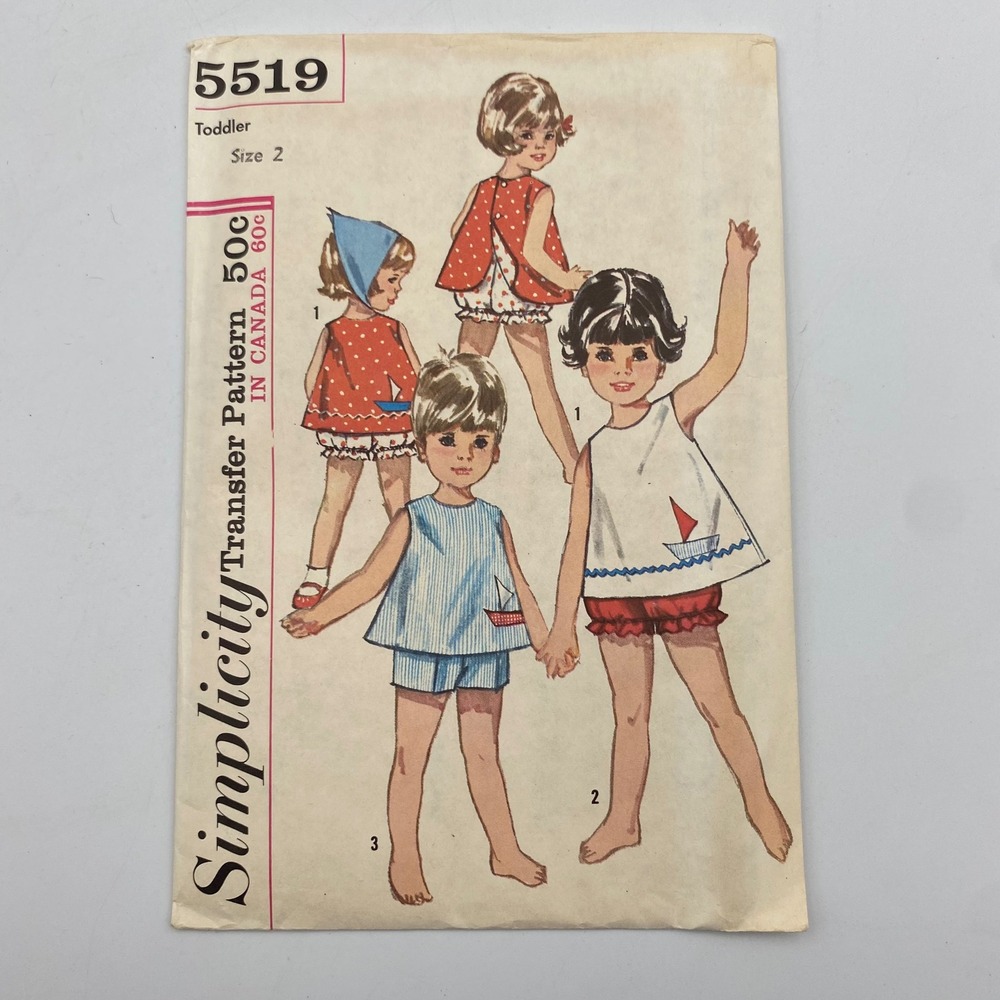 Vintage 1964 Simplicity 5519 Toddler Size 2 Top Shorts Panties Sewing Pattern